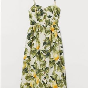 Beautiful Lemon print H&M Concious linen 100% Cotton midi dress size Sma…